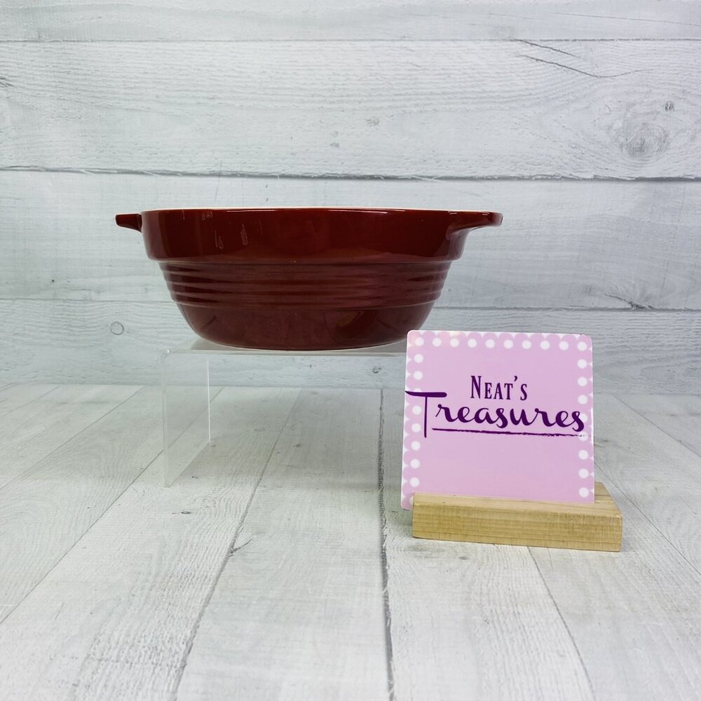 Well Equipped Kitchen Solid  Maroon Red Handled 2 Quart Stoneware Serving Bowl